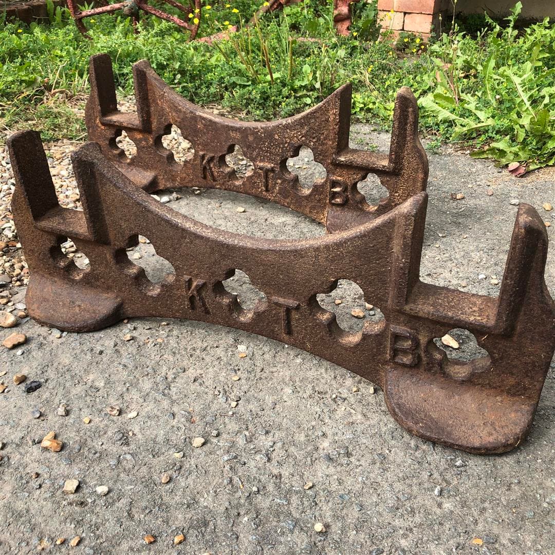 Antique cast iron pair of large barrel stands