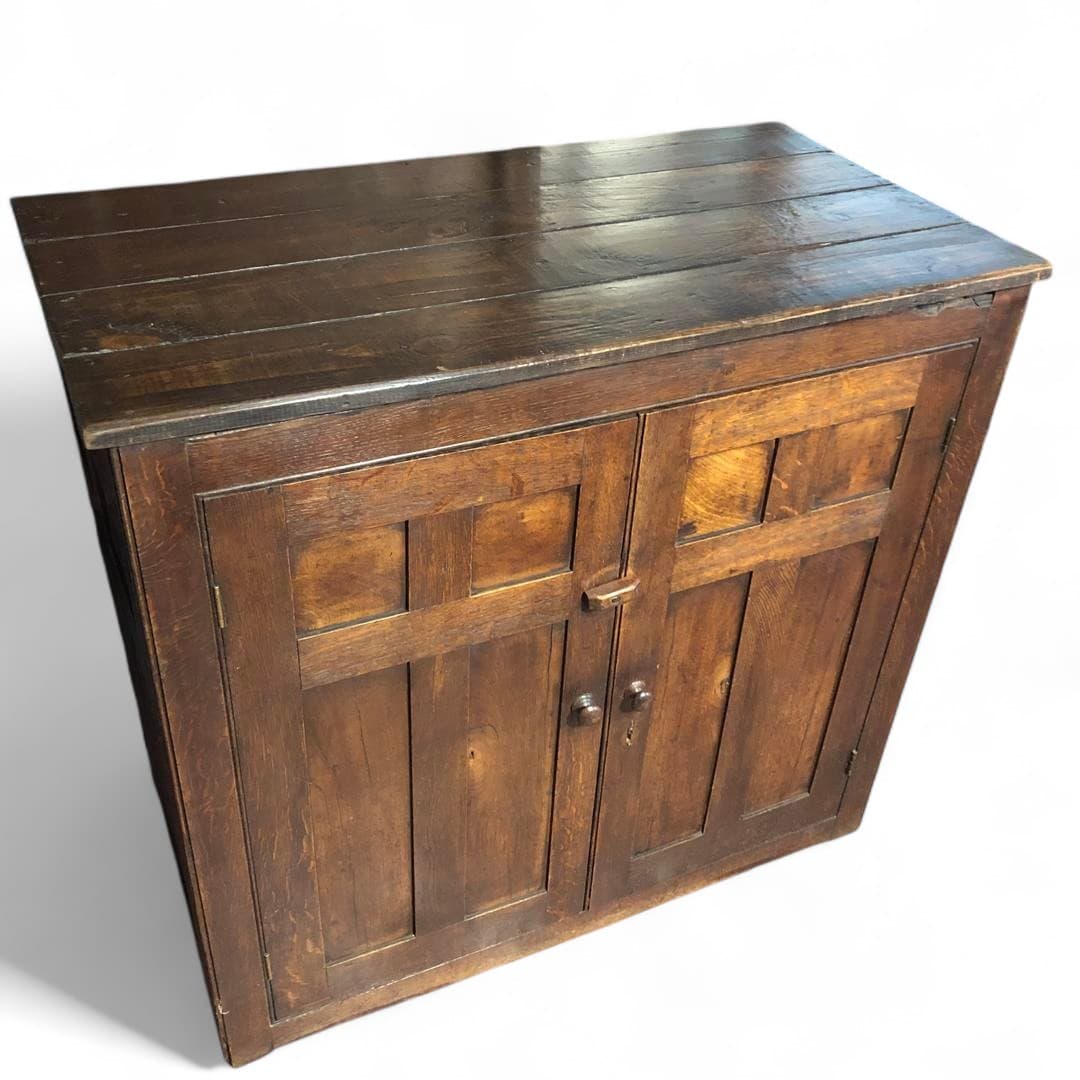 Antique oak low cupboard with two doors 1900s