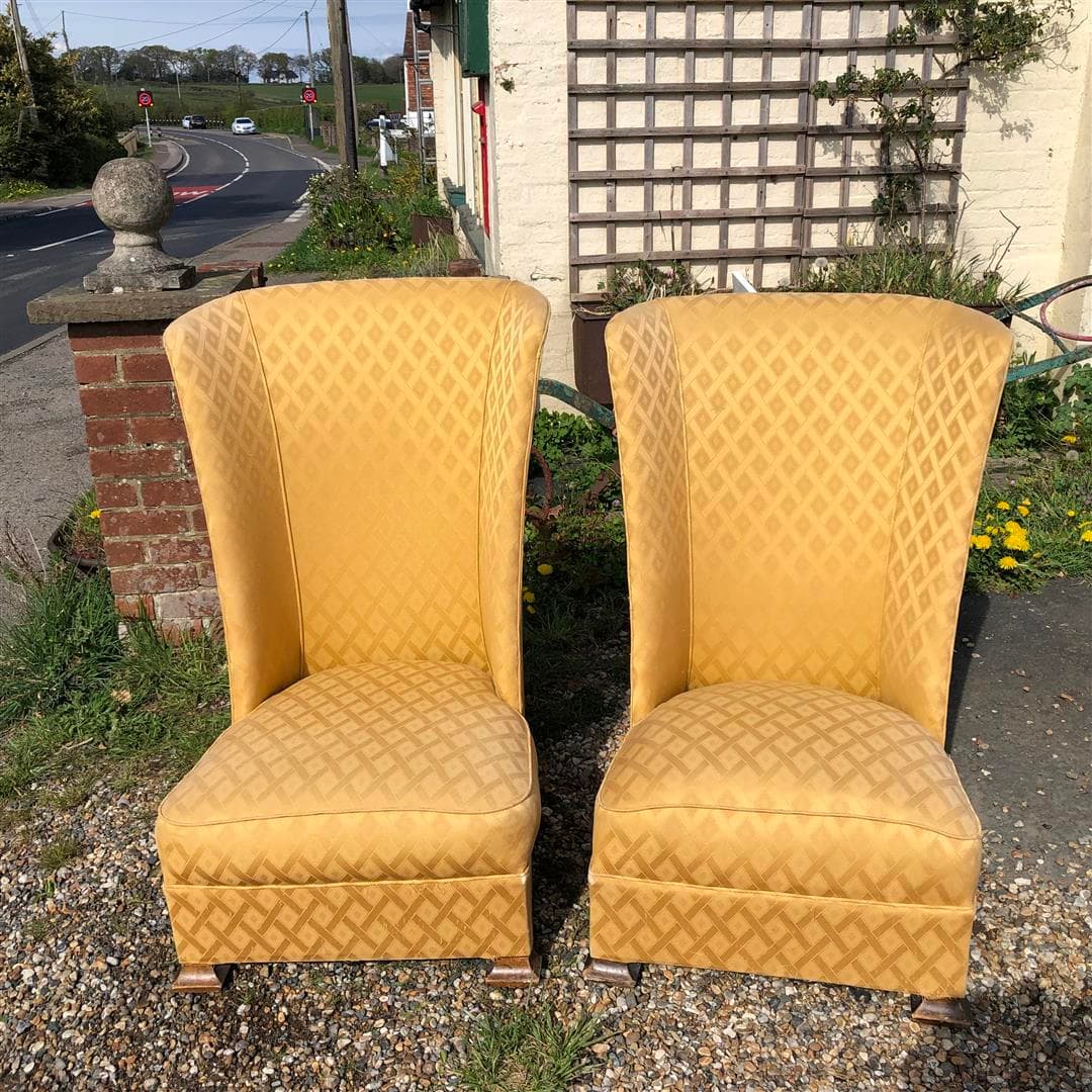 Pair of vintage low upholstered chairs with yellow upholstery