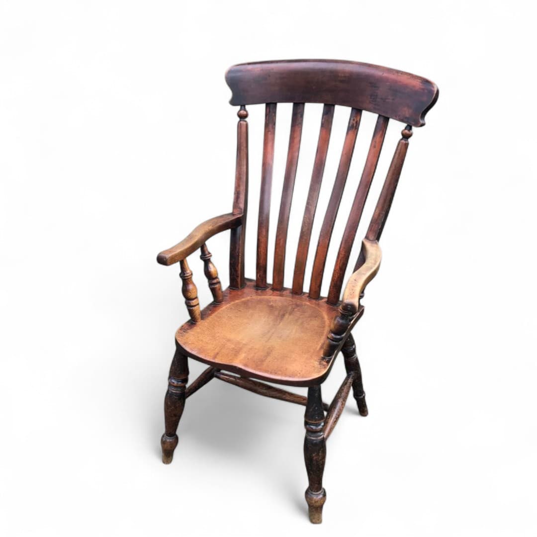 Antique beech wood fireside elbow carver windsor chair 19th century
