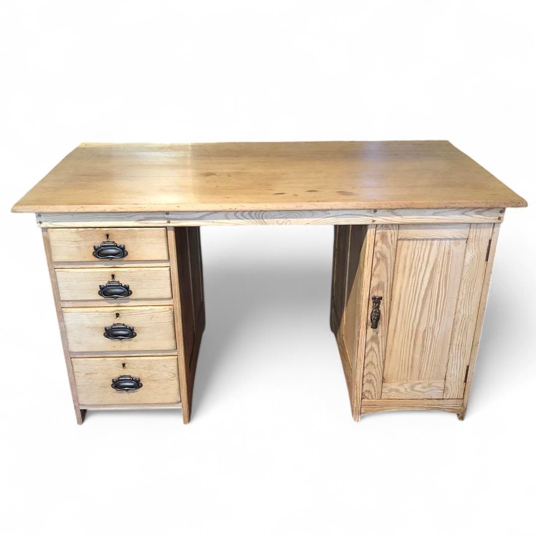 Vintage pine European knee hole pedestal desk