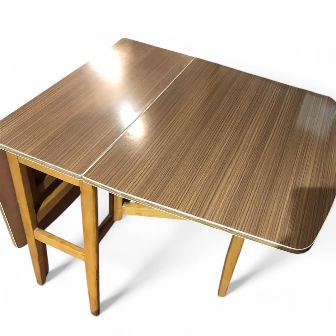 Mid century vintage drop leaf kitchen dining table beech wood and formica 1960s