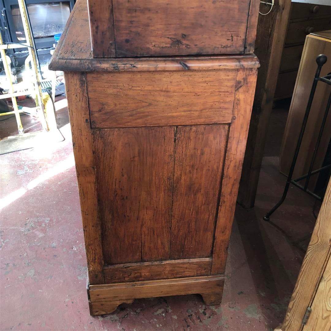 Antique French fruitwood dresser with glazed upper doors 1900s