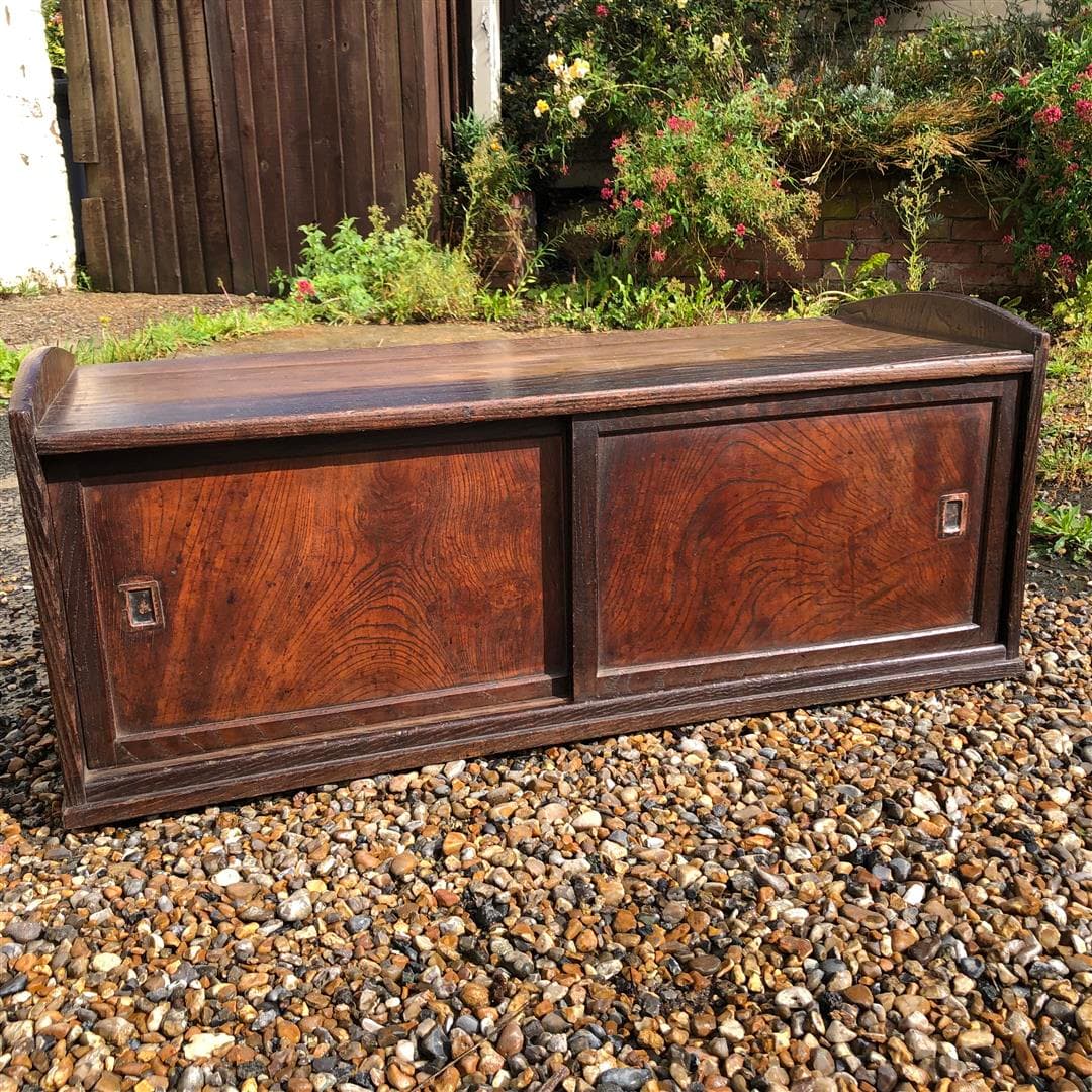 Antique Japanese elm small cabinet with sliding doors