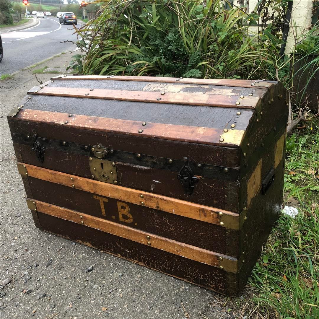 Antique arch top travel trunk chest 1920s