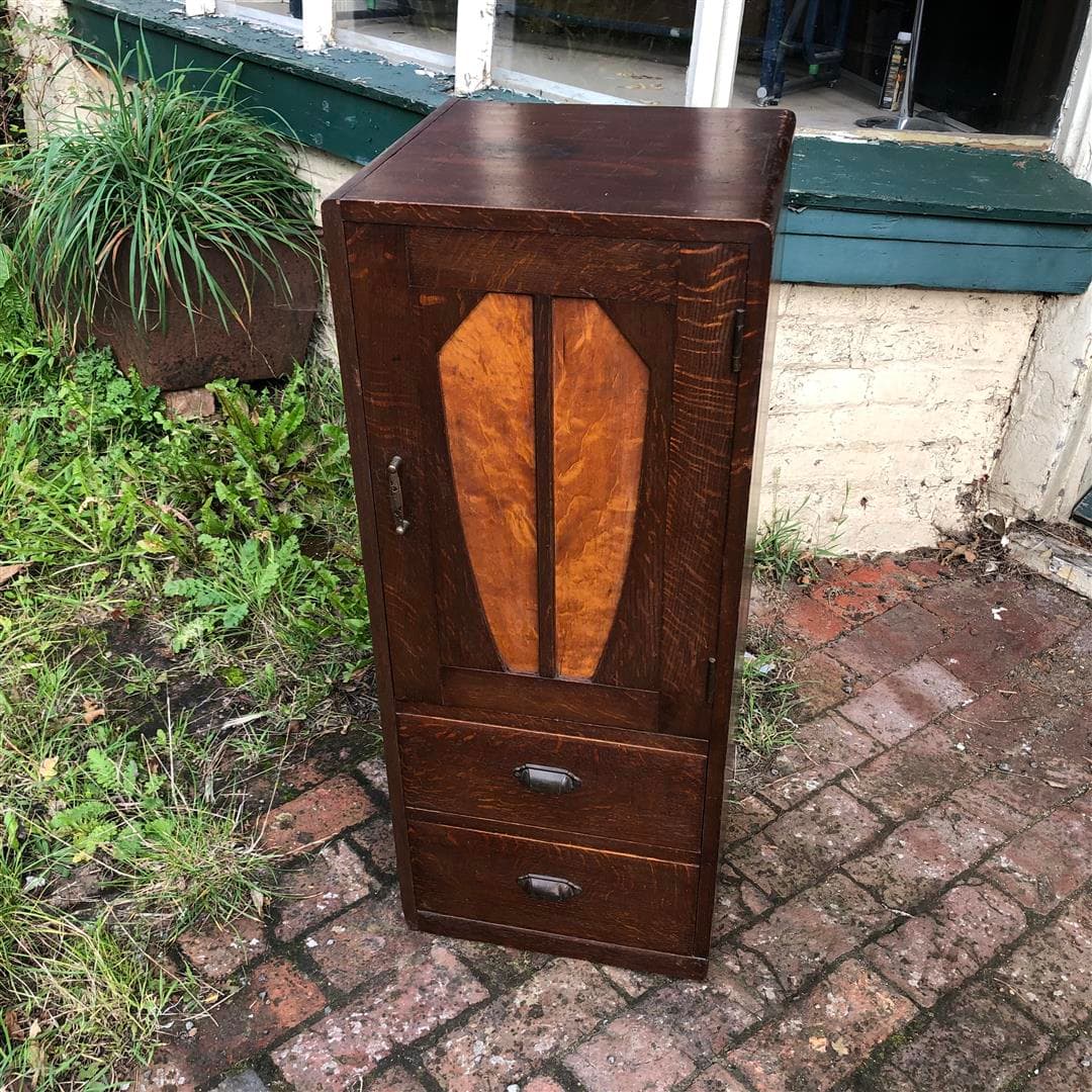 Vintage oak Japanese tall bedside cabinet 1950s