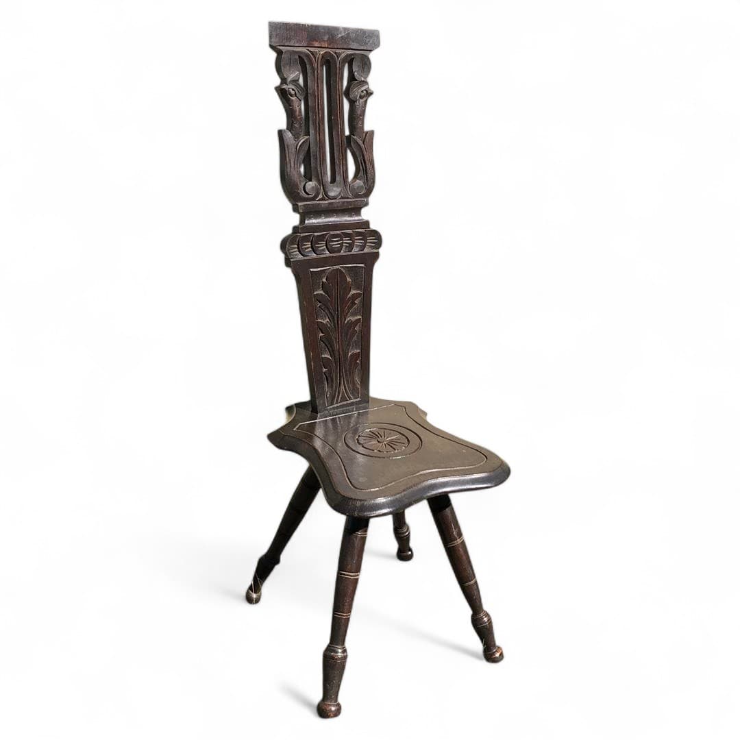 Little antique oak spinning chair 1910s