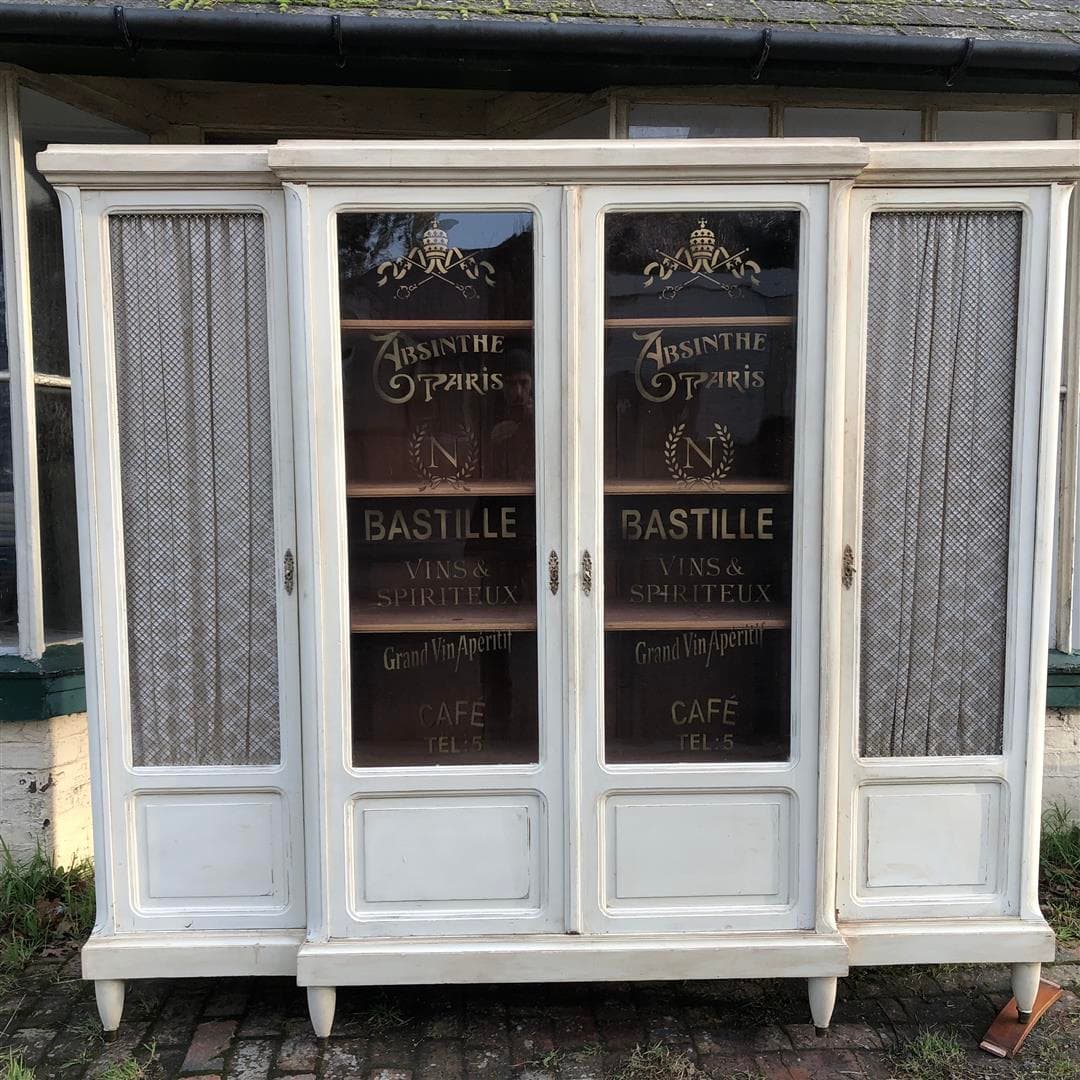 Large antique painted French display armoire vitrine larder cupboard 1920s flat packs