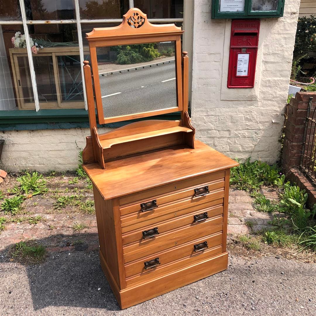 Antique satinwood dressing table chest of drawers with mirror above 1910s