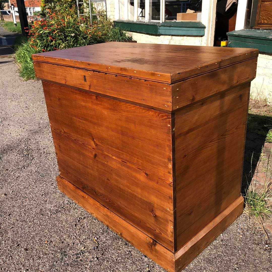 Large very tall antique pine chest box 1900s