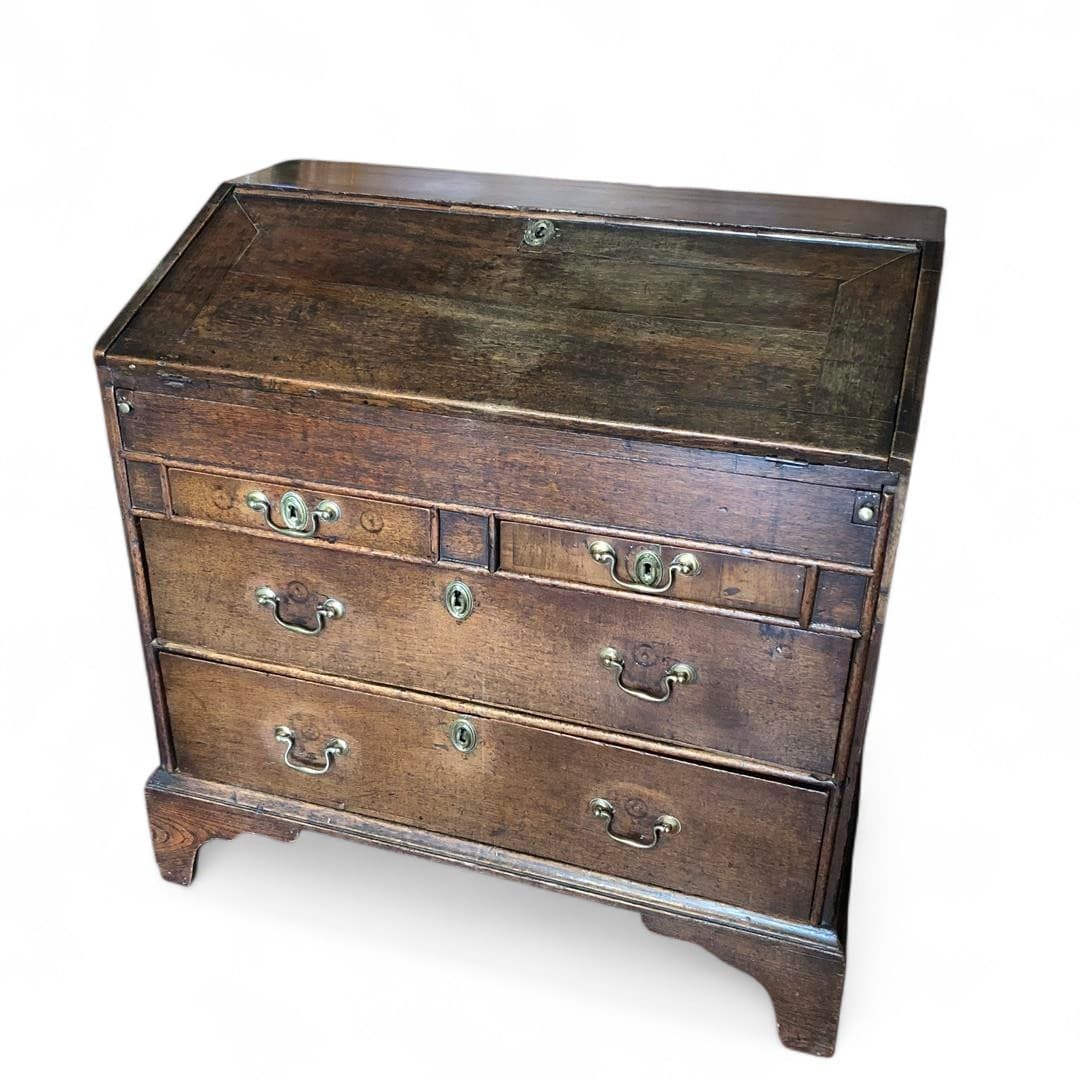 Antique oak bureau chest of drawers with sloping lid early 1800s