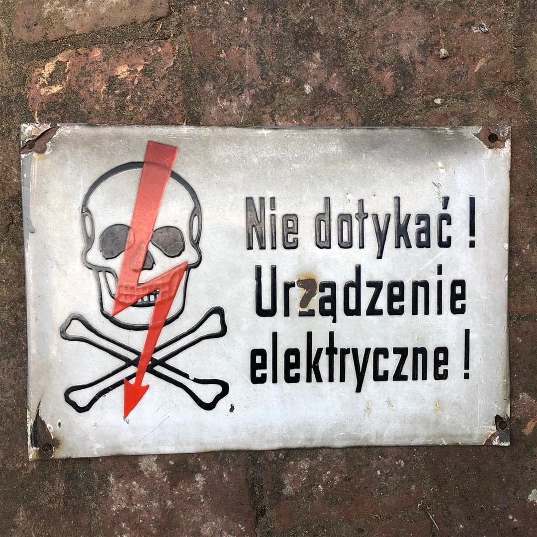 Vintage Polish warning sign enamel on steel