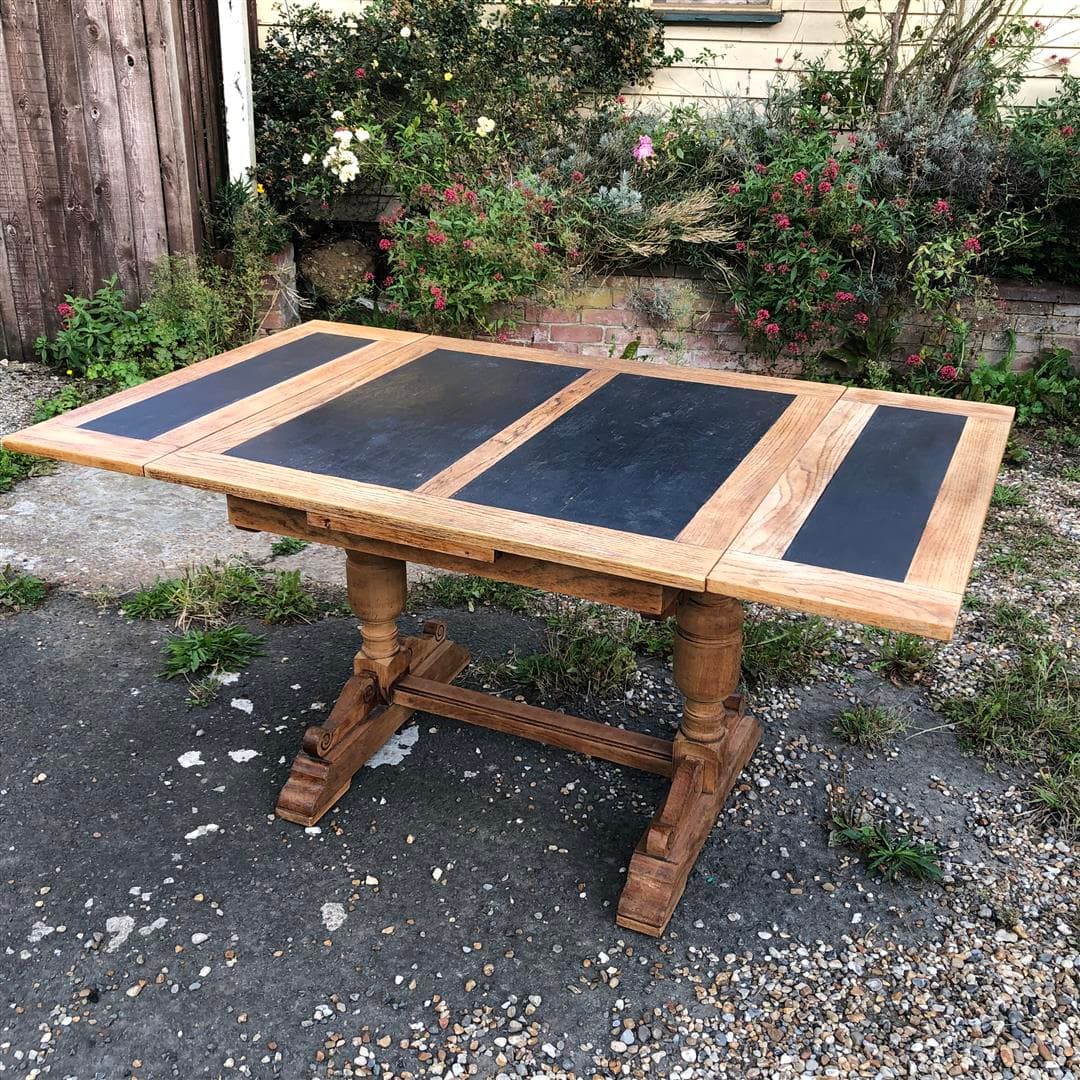 Vintage oak extending refectory dining table