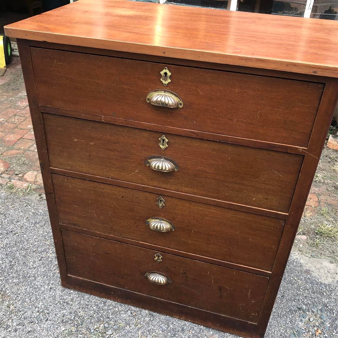 Antique mahogany four drawer tall boy chest of drawers 1920s